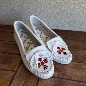 White Leather Moccasin Shoes